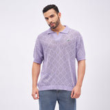 Lilac Textured Knitted Polo Tshirt T-shirts Fugazee 