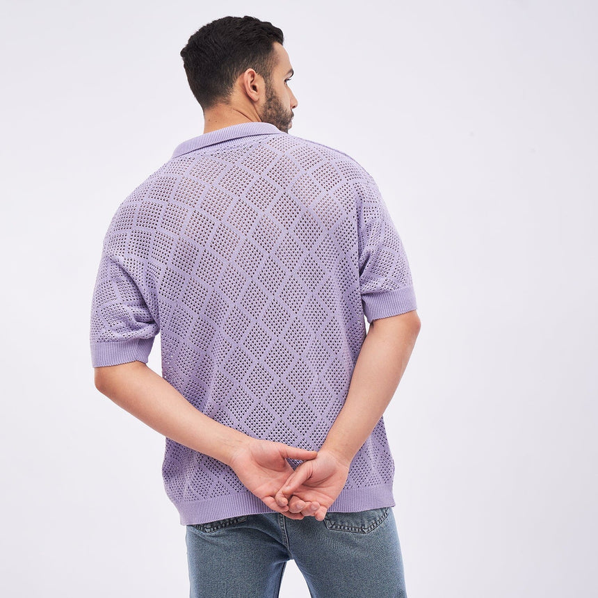 Lilac Textured Knitted Polo Tshirt