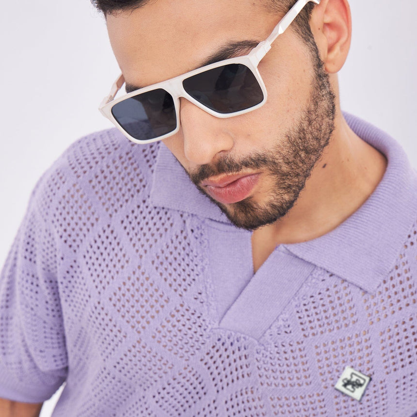 Lilac Textured Knitted Polo Tshirt