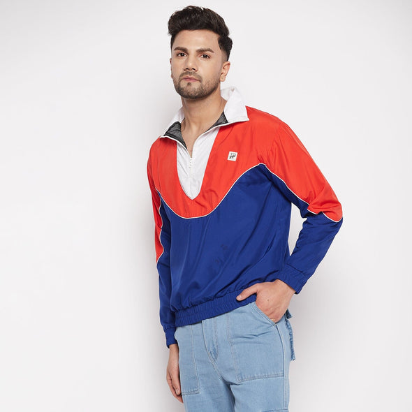 Blue Colour Blocked Windbreaker Jacket