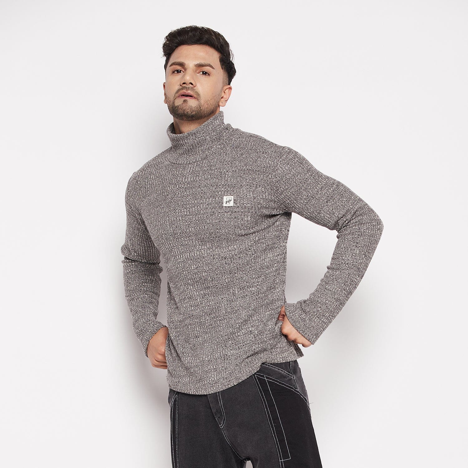 Mens light grey roll neck jumper Clearance