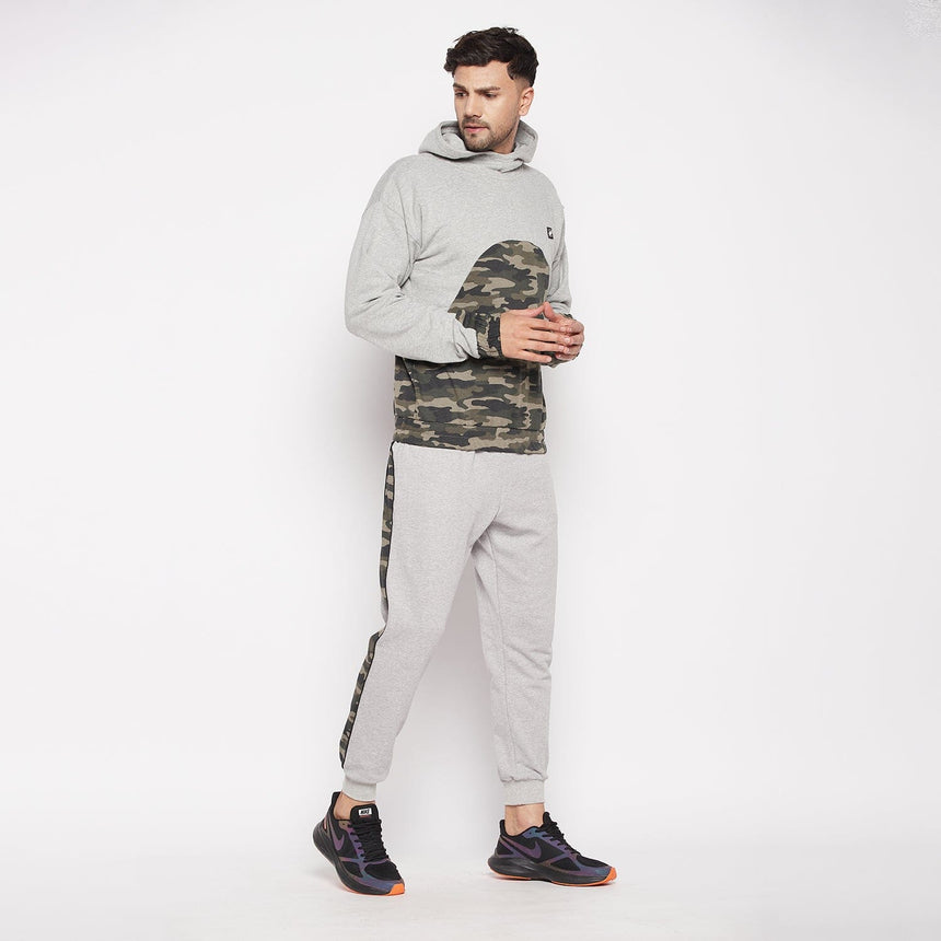 Grey Camo Cut-Sew Sweatshirt and Joggers Combo Tracksuit