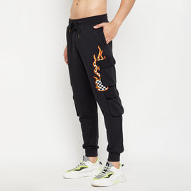 Black Flames Patch Cargo Joggers