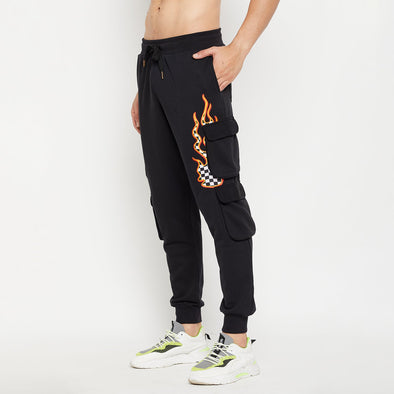 Black Flames Patch Cargo Joggers