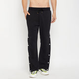 Black Flared Snap Button Joggers