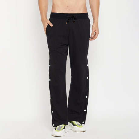 Black Flared Snap Button Joggers