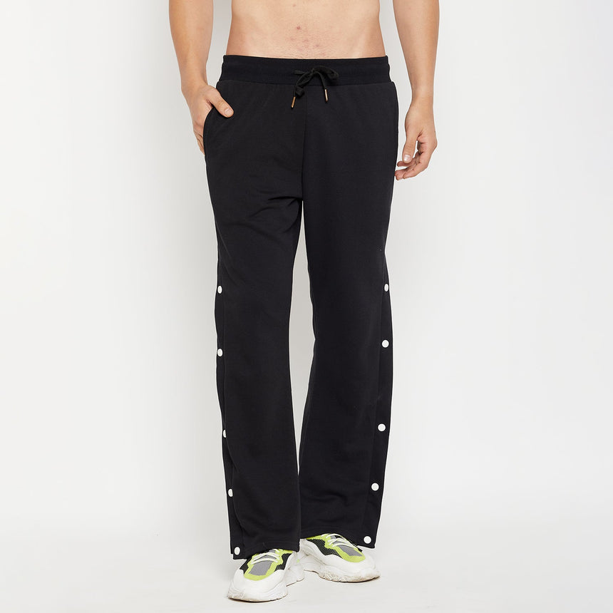 Black Flared Snap Button Joggers