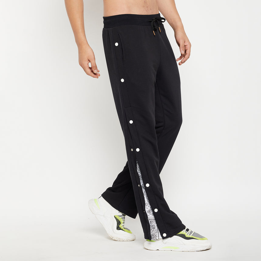 Black Flared Snap Button Joggers