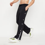 Black Flared Snap Button Joggers
