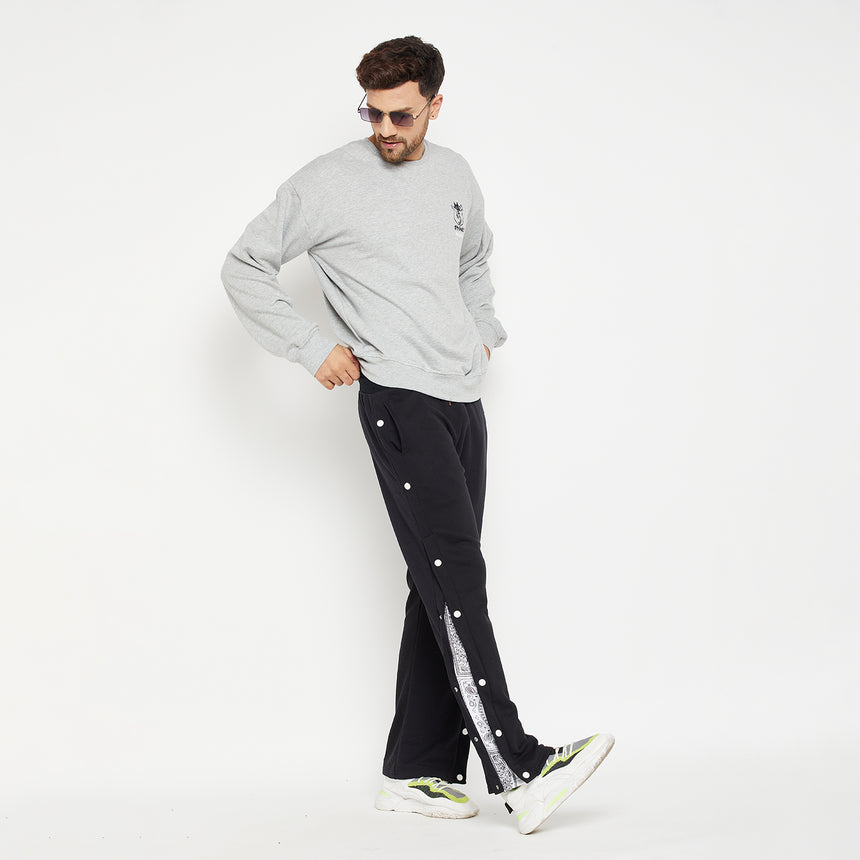 Black Flared Snap Button Joggers