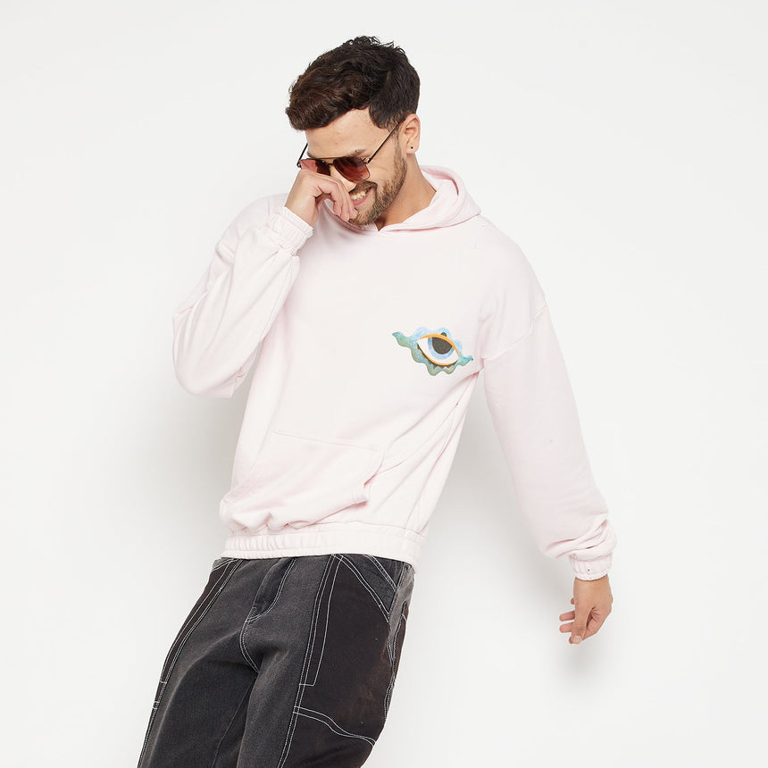 Pink Oversized Graphic Hooded Sweatshirt