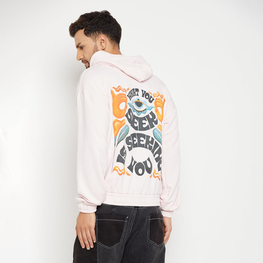 Pink Oversized Graphic Hooded Sweatshirt