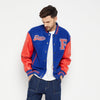 Blue Woollen Faux Leather Sleeves Letterman Varsity Jacket