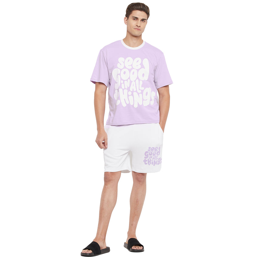 Plum Oversized Printed Tshirt & Shorts Clothing Set