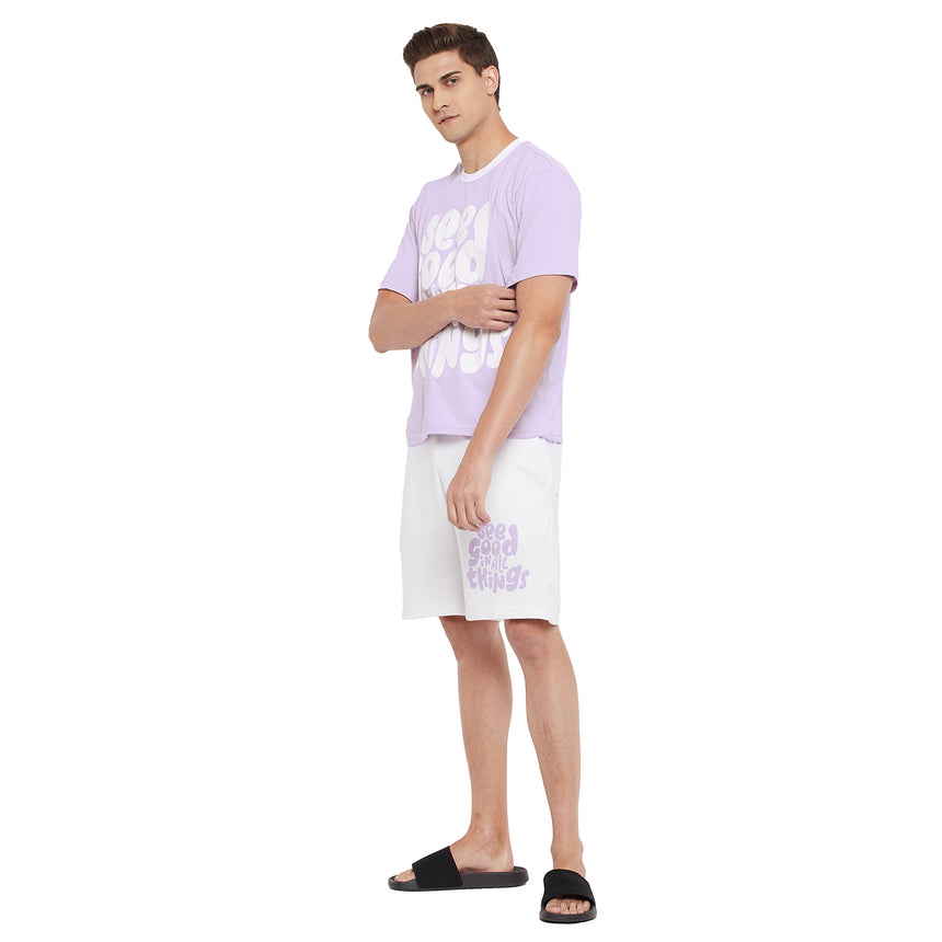 Plum Oversized Printed Tshirt & Shorts Clothing Set