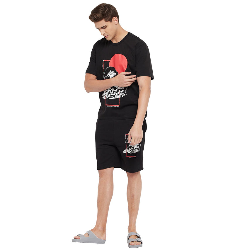 Black Oriental Waves Tshirt & Shorts Clothing Set