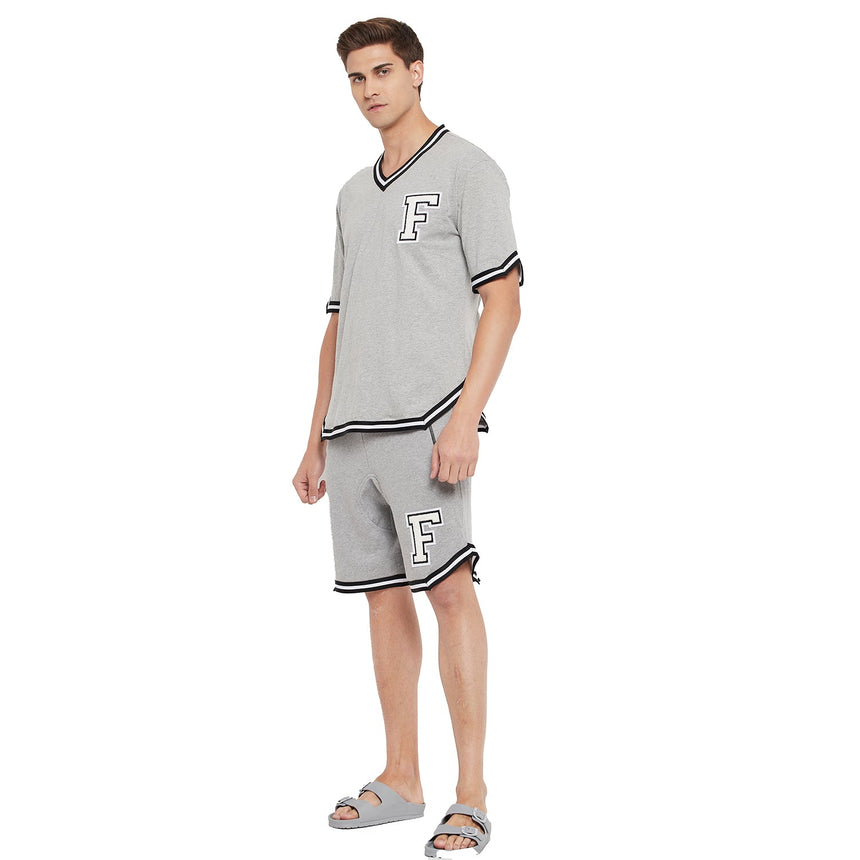 Grey Oversized Varsity Basketball Tshirt & Shorts Clothing Set Clothing Set Fugazee 