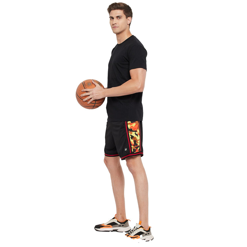 Black Mesh Camo Panel Basketball Shorts