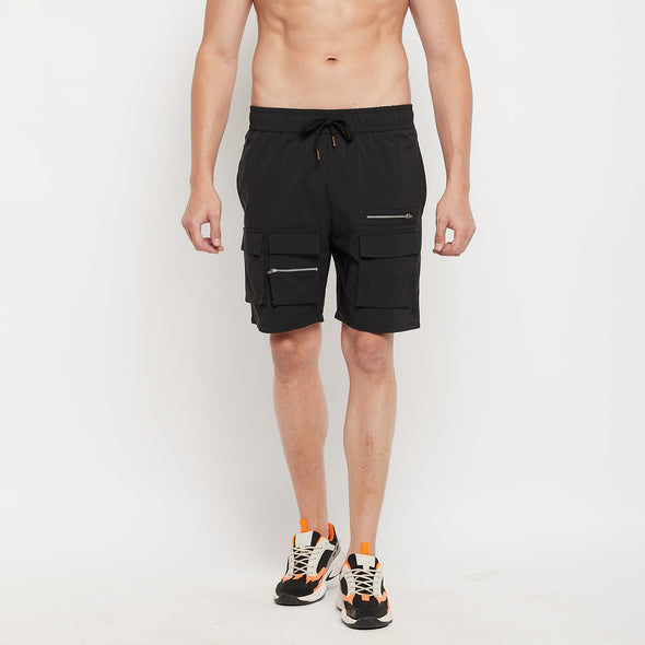 Black Zipped Cargo Pocket Shorts