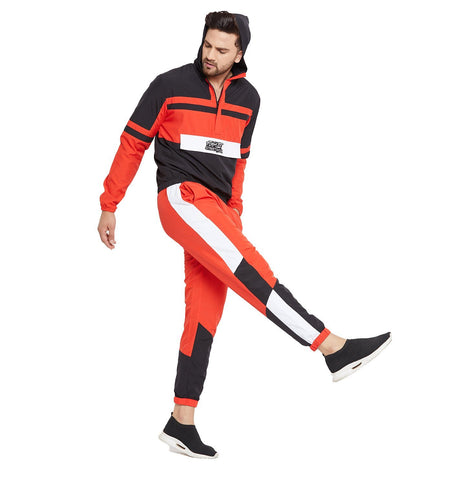 Red Nylon Colour blocked Tracksuit