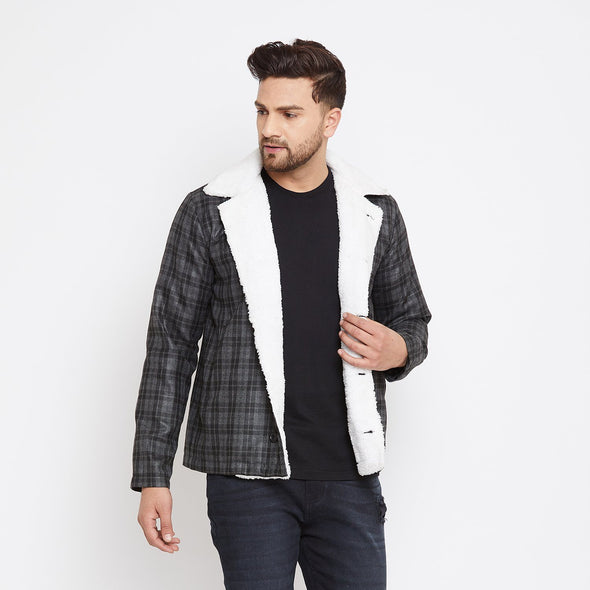 Charcoal Checkered Faux Fur Coat