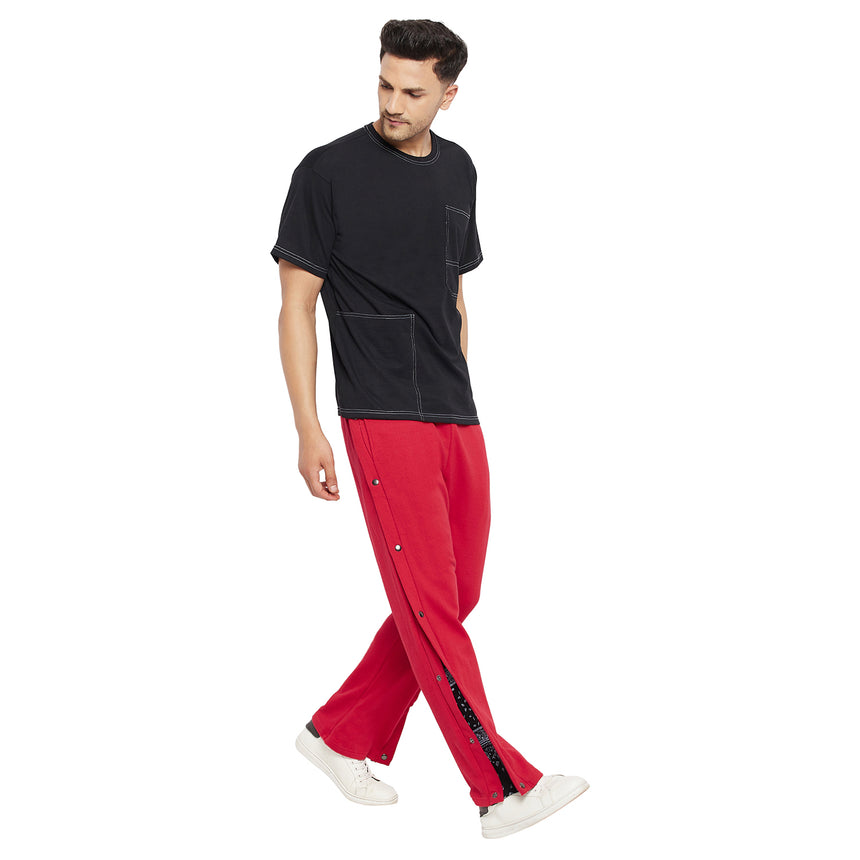 Red Flared Snap Button Trackpants