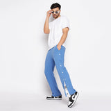 Blue Melange Snapbutton Flared Trackpants