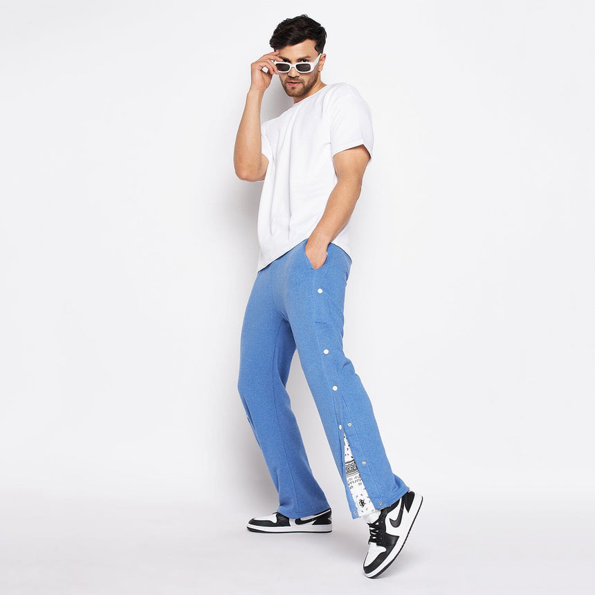 Blue Melange Snapbutton Flared Trackpants