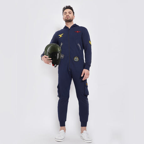Navy Patched Onesie Jumpsuit - Fugazee