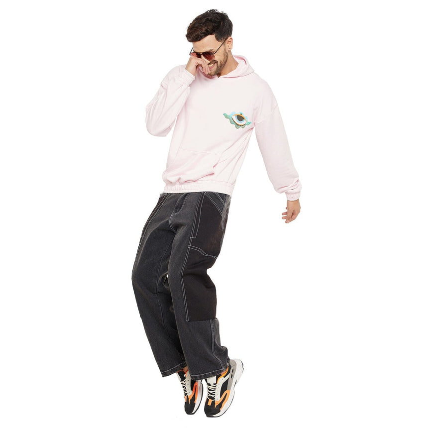Pink Oversized Graphic Hooded Sweatshirt