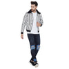White Stripped Fur Collar Bomber Jacket