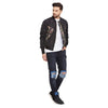 Camo on Black Nylon Gathered Sleeves Bomber Jacket