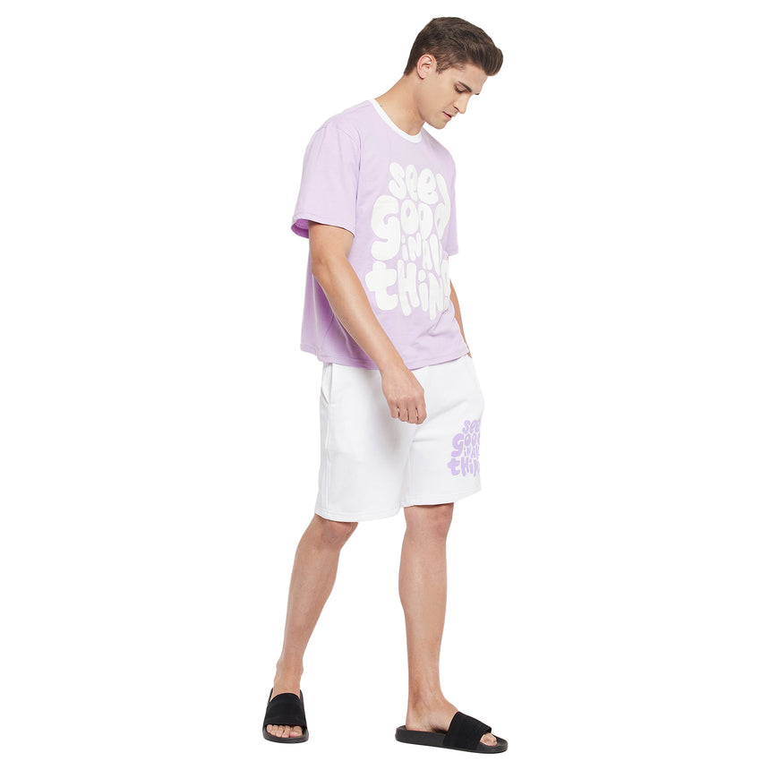 Plum Oversized Printed Tshirt & Shorts Clothing Set