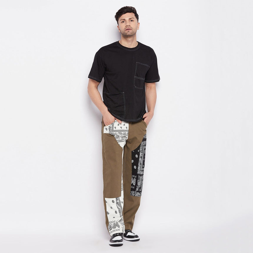 Military And White Paisley Carpenter Trousers