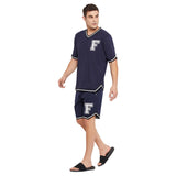 Navy Oversized Varsity Basketball Tshirt And Shorts Clothing Set Clothing Set Fugazee 