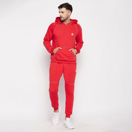 Red Oversized Contrast Stitch Combo Tracksuit