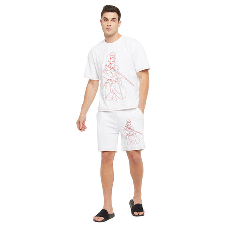 White Naruto Boxy Fit Tshirt and Shorts Clothing Set Clothing Set Fugazee 