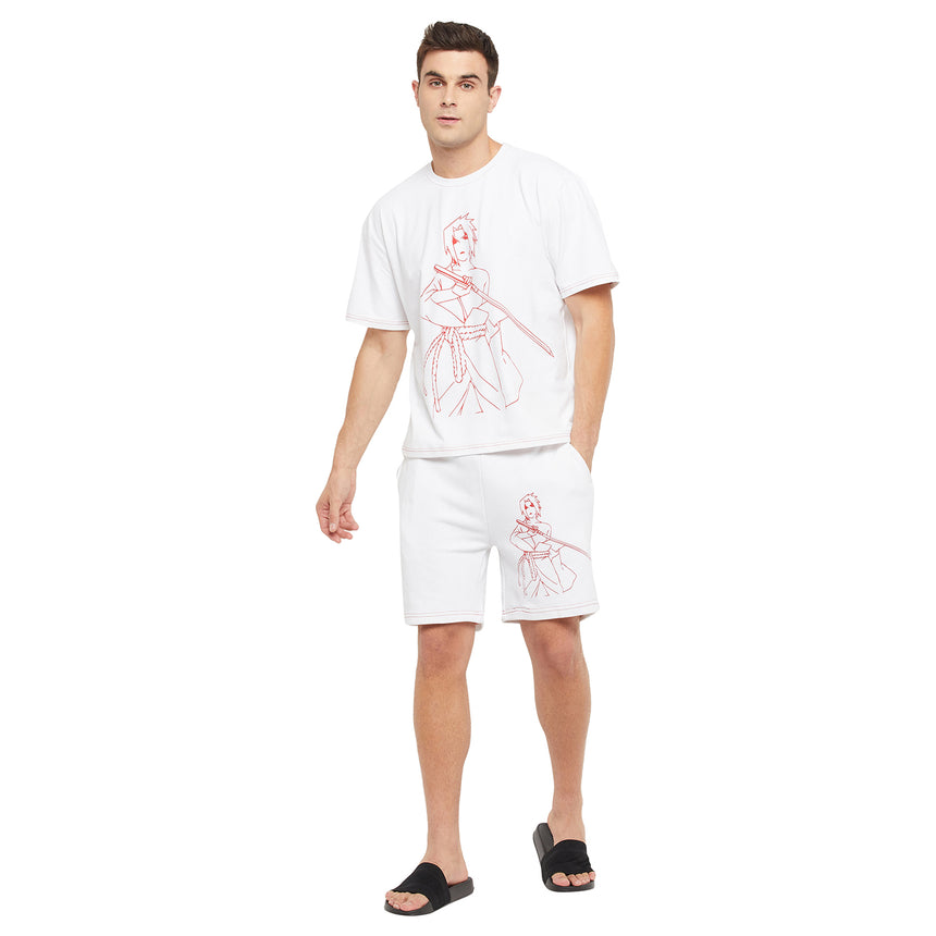 White Naruto Boxy Fit Tshirt and Shorts Clothing Set