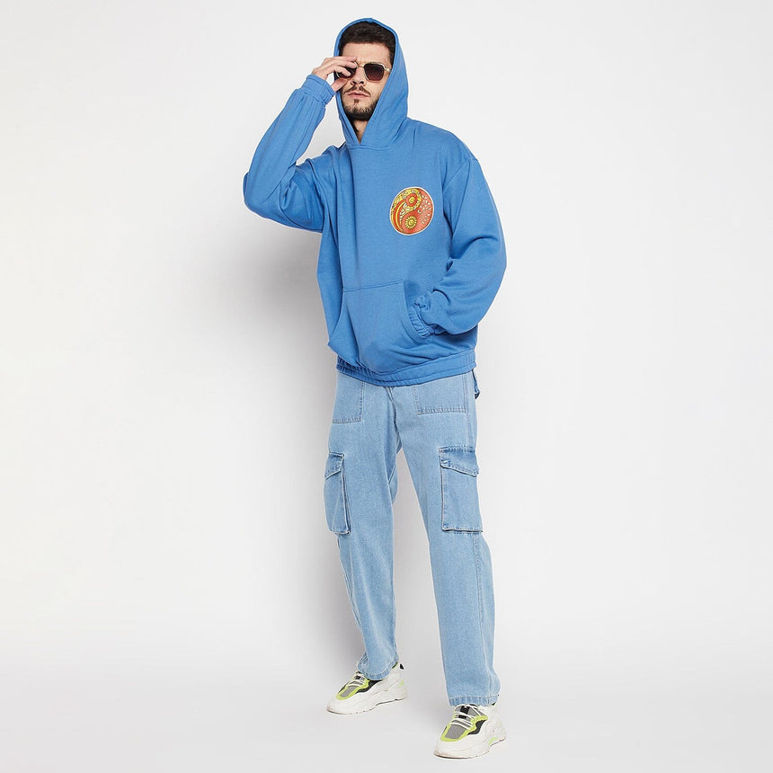 Blue Balanced Graphic Oversized Hooded Sweatshirt Sweatshirts Fugazee 