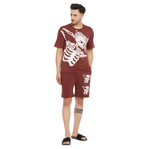 Brown Headache Graphic Tee and Shorts Combo Clothing Set