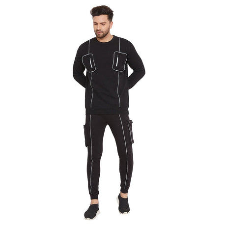 Black Chest Pocket Reflective Piping Sweatshirt Sweatshirts Fugazee 