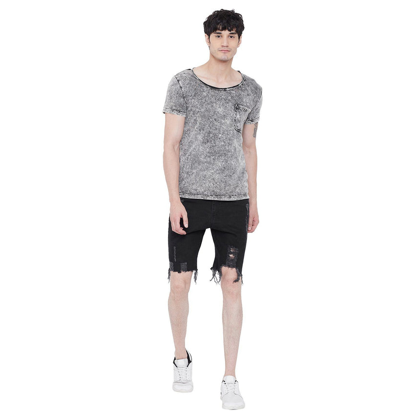 Acid Washed Deep Scoop Neck Tshirt T-Shirts - Fugazee