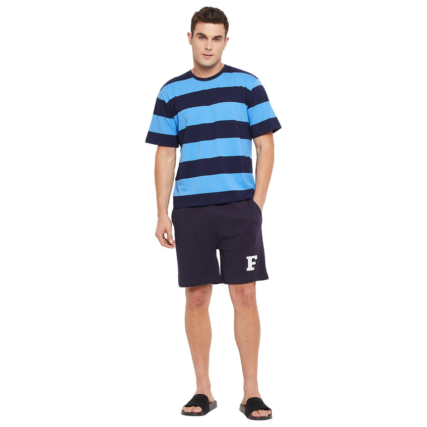 Navy Stripes Oversized Tshirt & Shorts Clothing Set Clothing Set Fugazee 