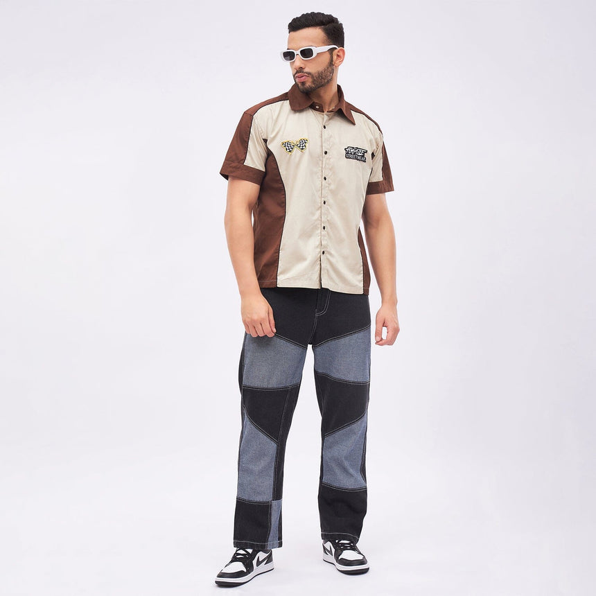 Beige & Brown Moto Shirt Shirts Fugazee 