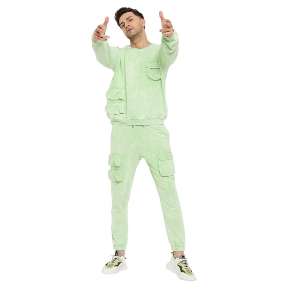 Pastel Green Dyed Oversized Sweatshirt & Relaxed Fit Joggers