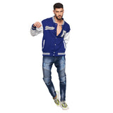 Royal Blue Fleece Faux Leather Sleeves Varsity Jacket