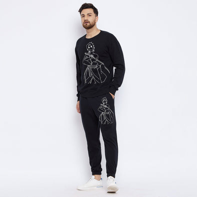 Black Naruto Print Oversized Sweatshirt and Trackpants Clothing Set