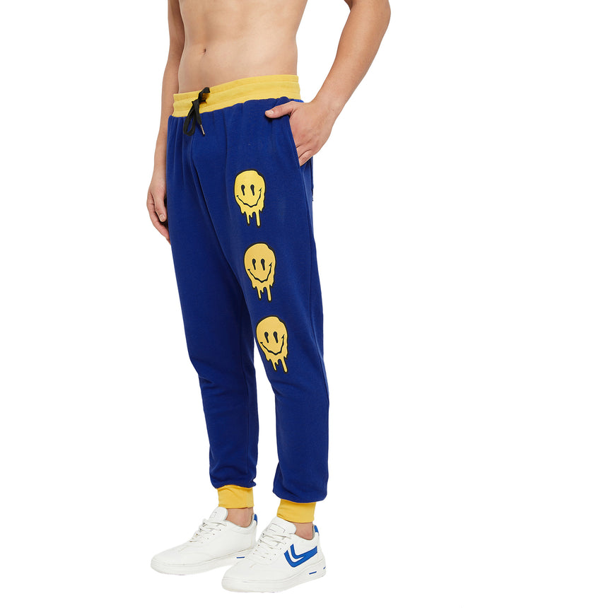 Blue OverSized Melted Smiley Print Sweatpants Trackpants Fugazee 