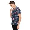 Navy Floral Print Cuban Shirt