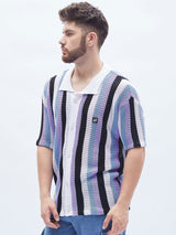 Lilac Striped Knitted Bowling Shirt